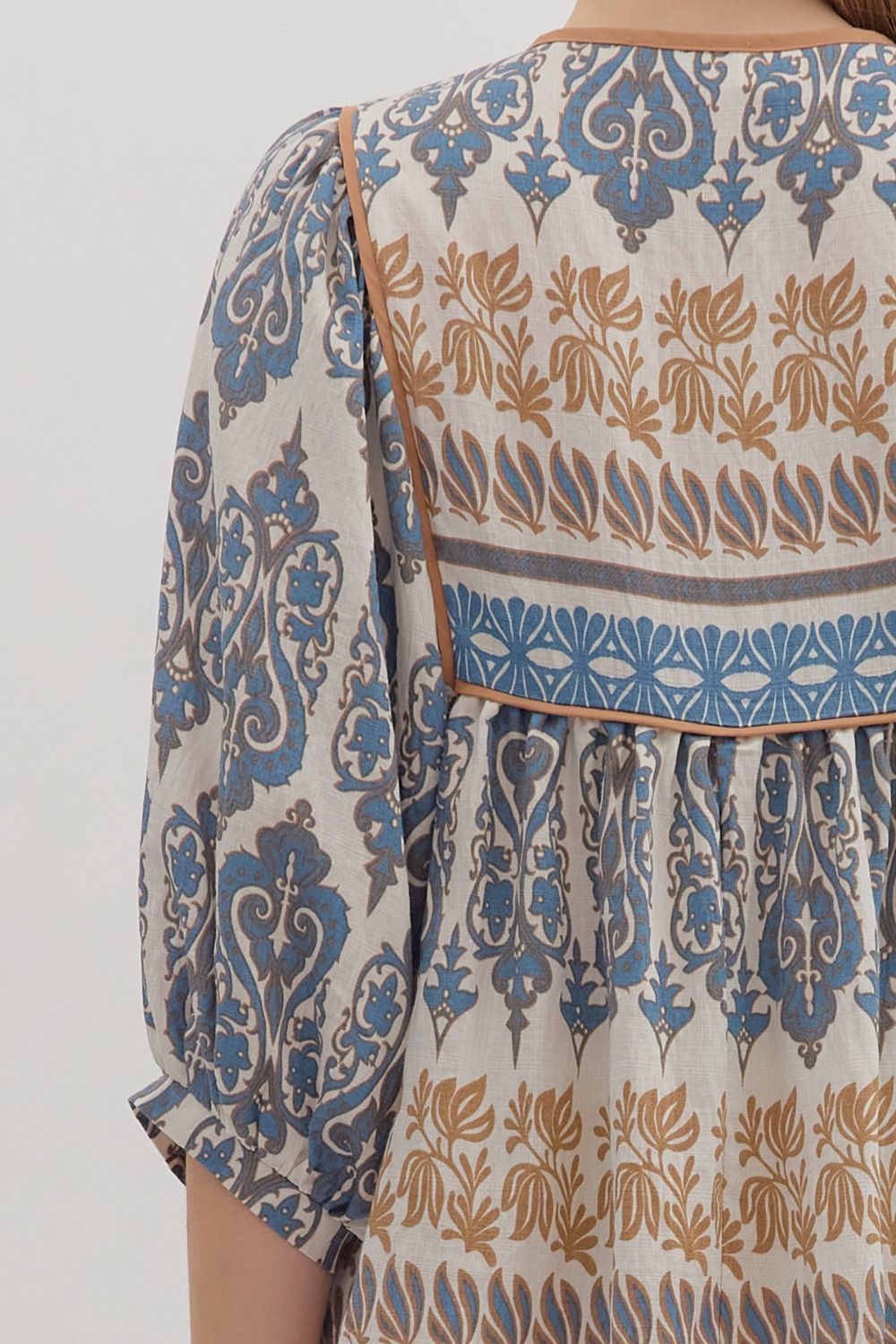 Boho Blue Mixed Print Top