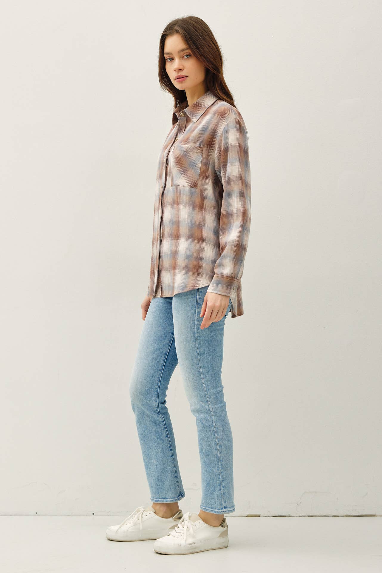 Rust, Grey and Cream Vintage Plaid Button-Up