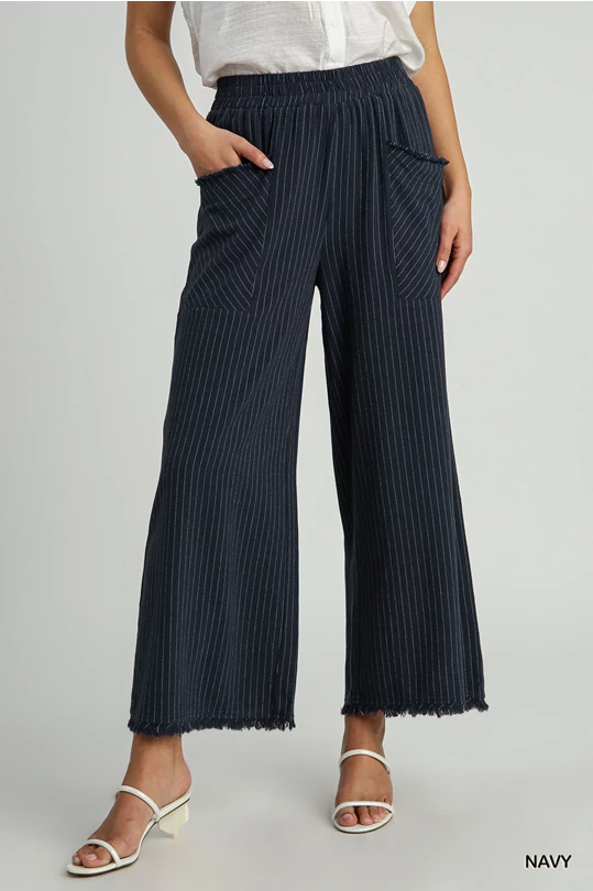 Navy Linen Pinstripe Pants