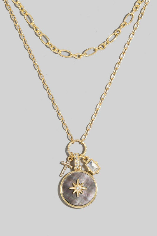 Abalone North Star Coin Pendant Necklace