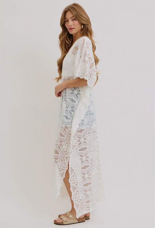 White Lace Caftan Dress/Coverup