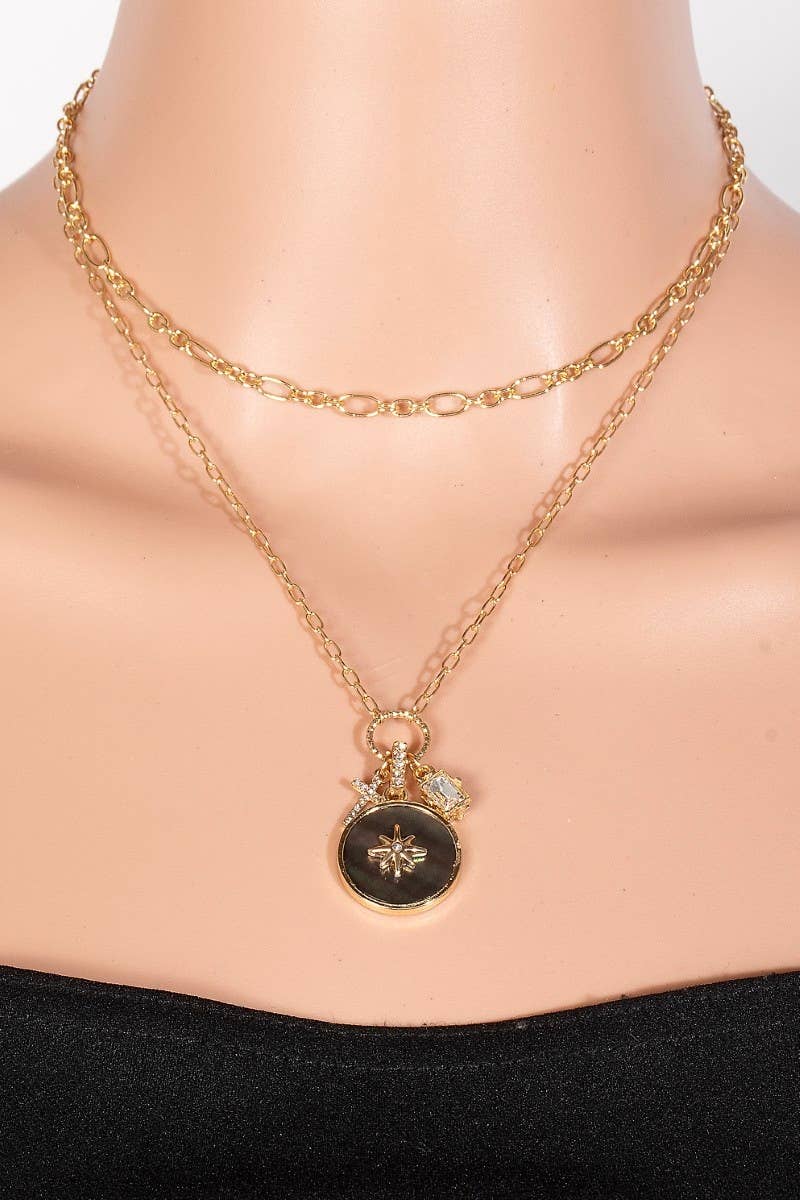 Abalone North Star Coin Pendant Necklace
