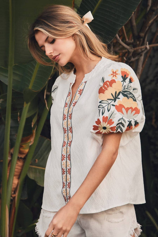 Sage Green Embroidered Woven Top