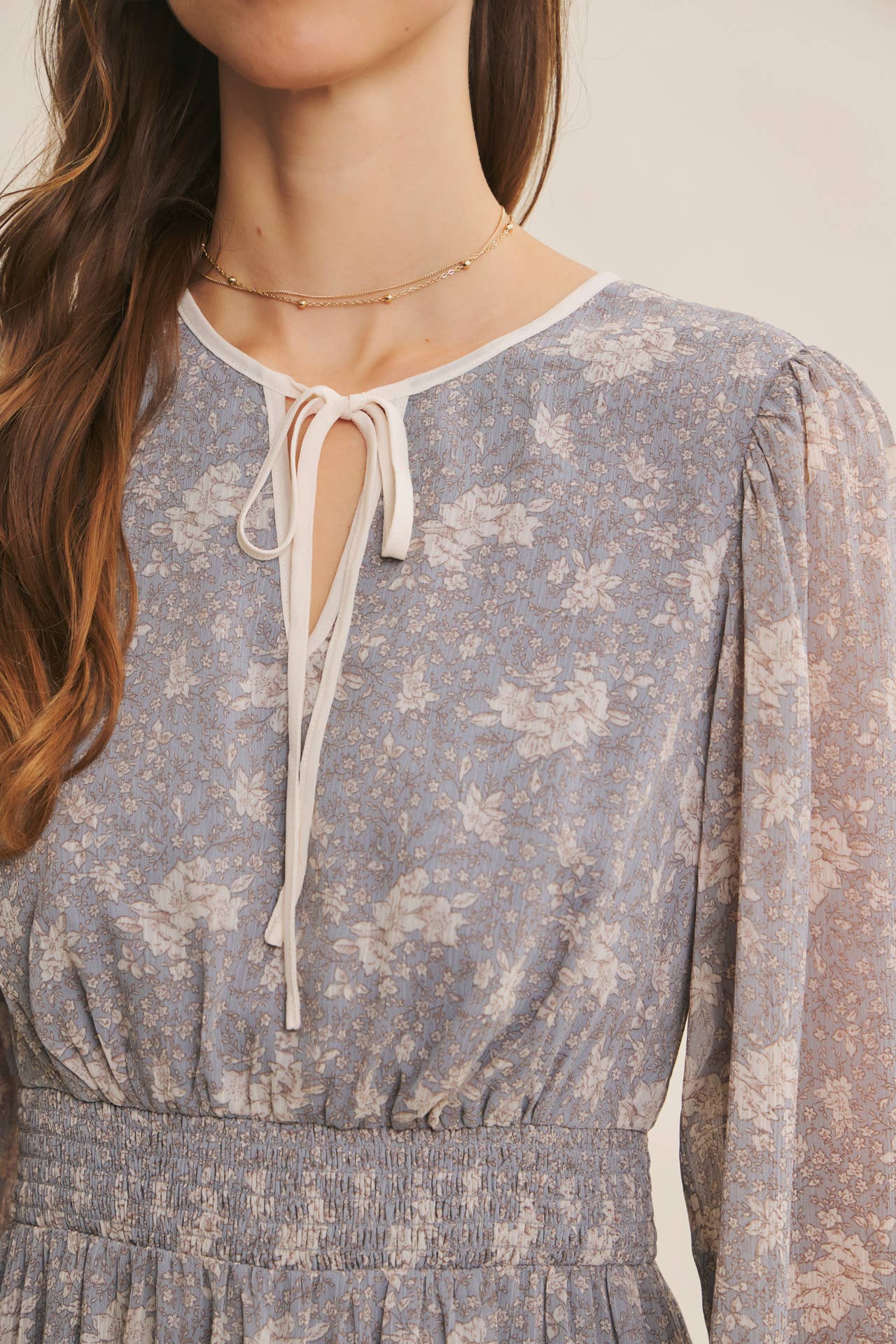 Dusty Blue & Cream with contrast Midi Dress