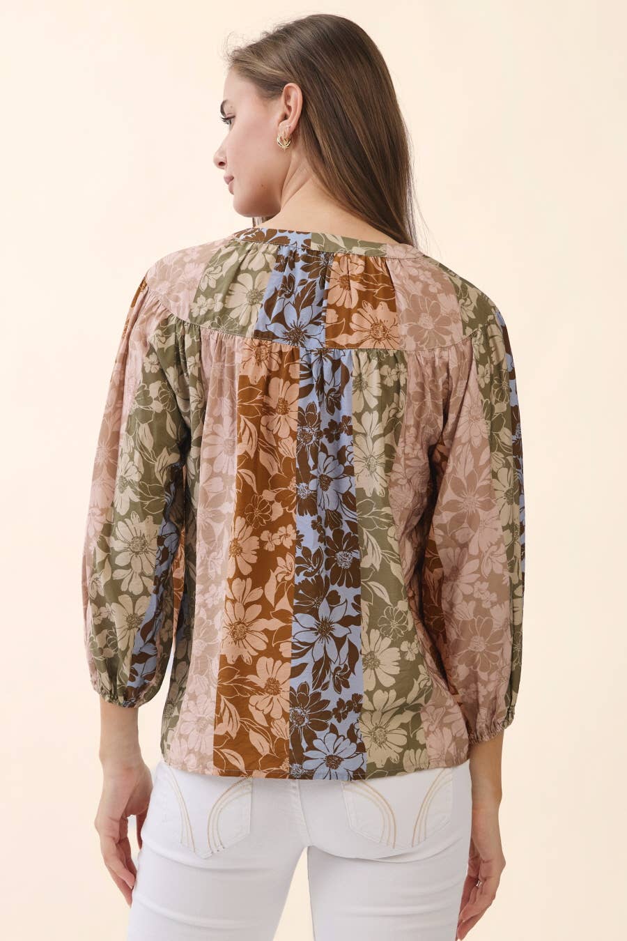 Mixed Floral Patchwork Print Blouse