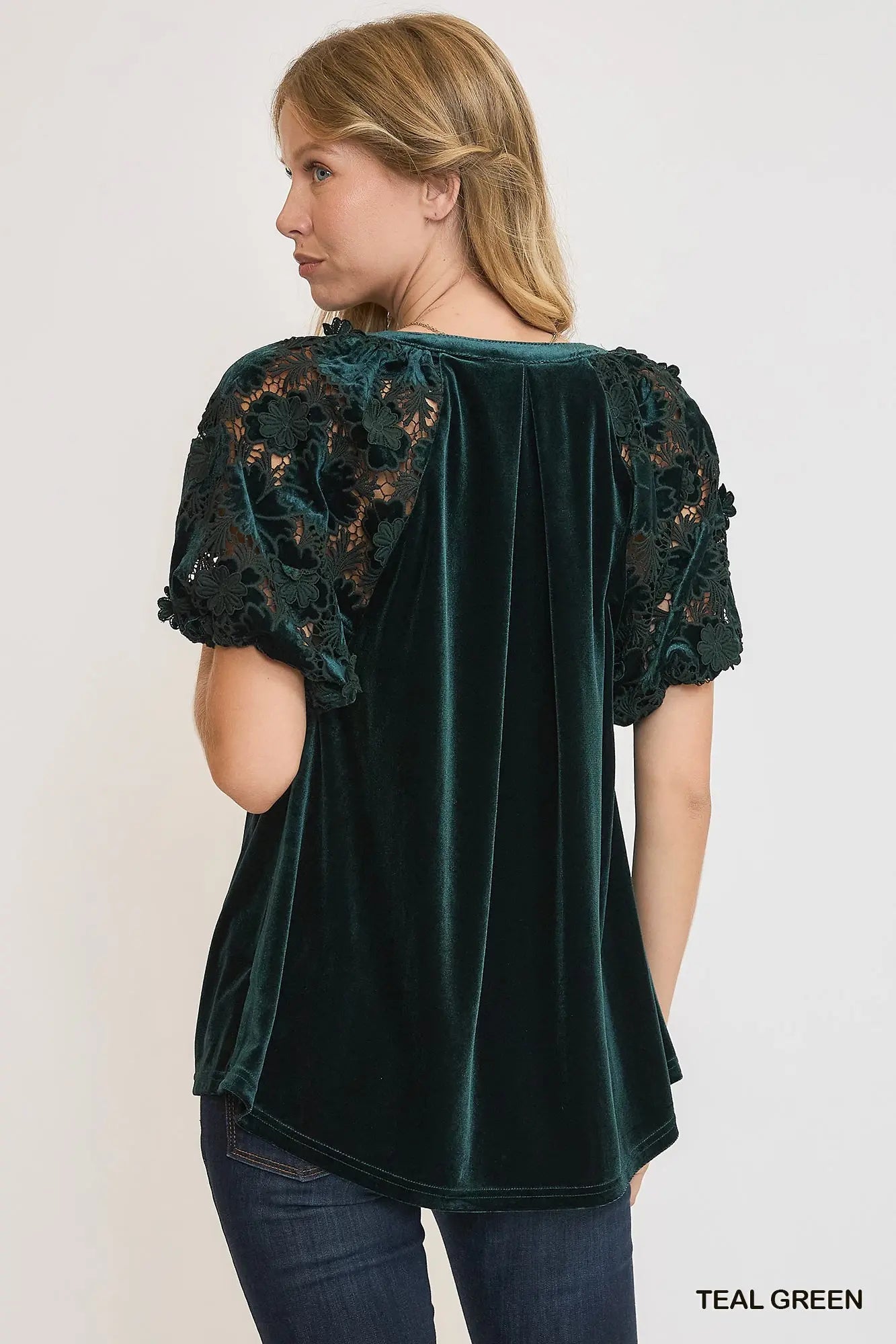 Dark Green Velvet & Lace Top