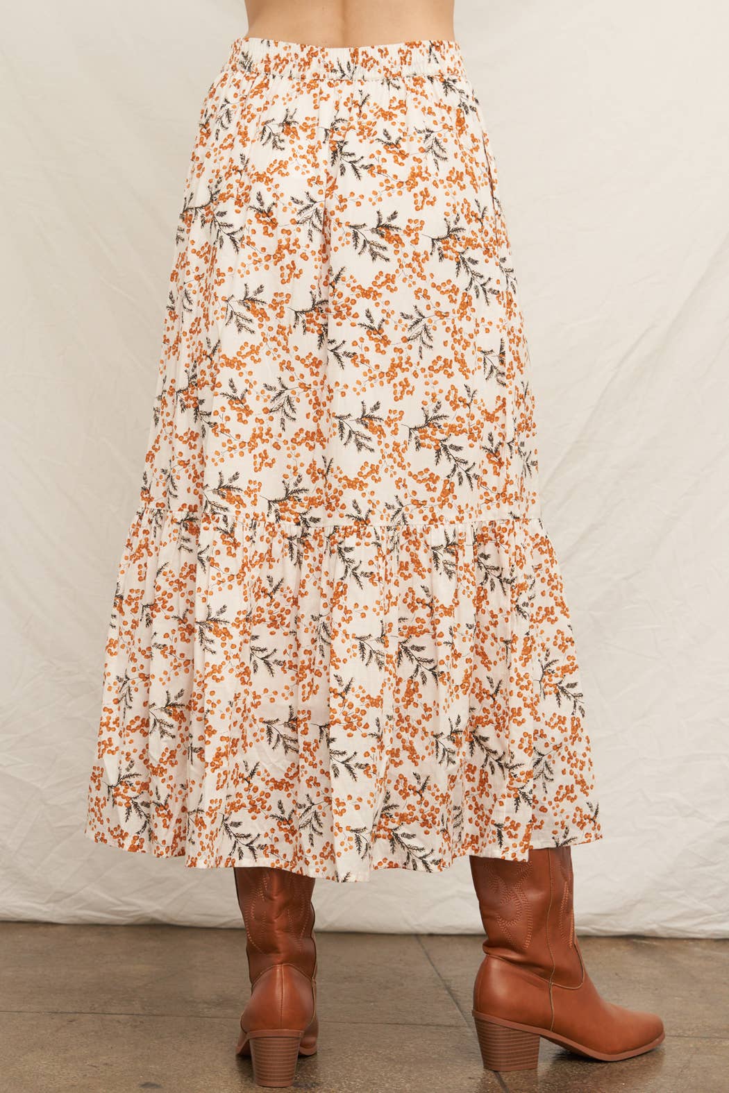 Ivory & Rust Floral Tiered Maxi Skirt
