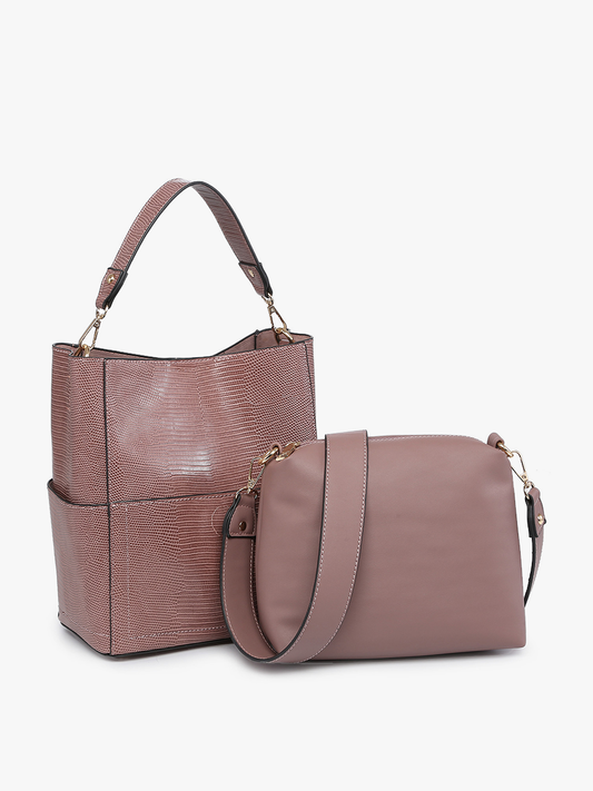 Abby Lizard 2-in-1 Bucket Bag w/ Guitar Strap: Mauve