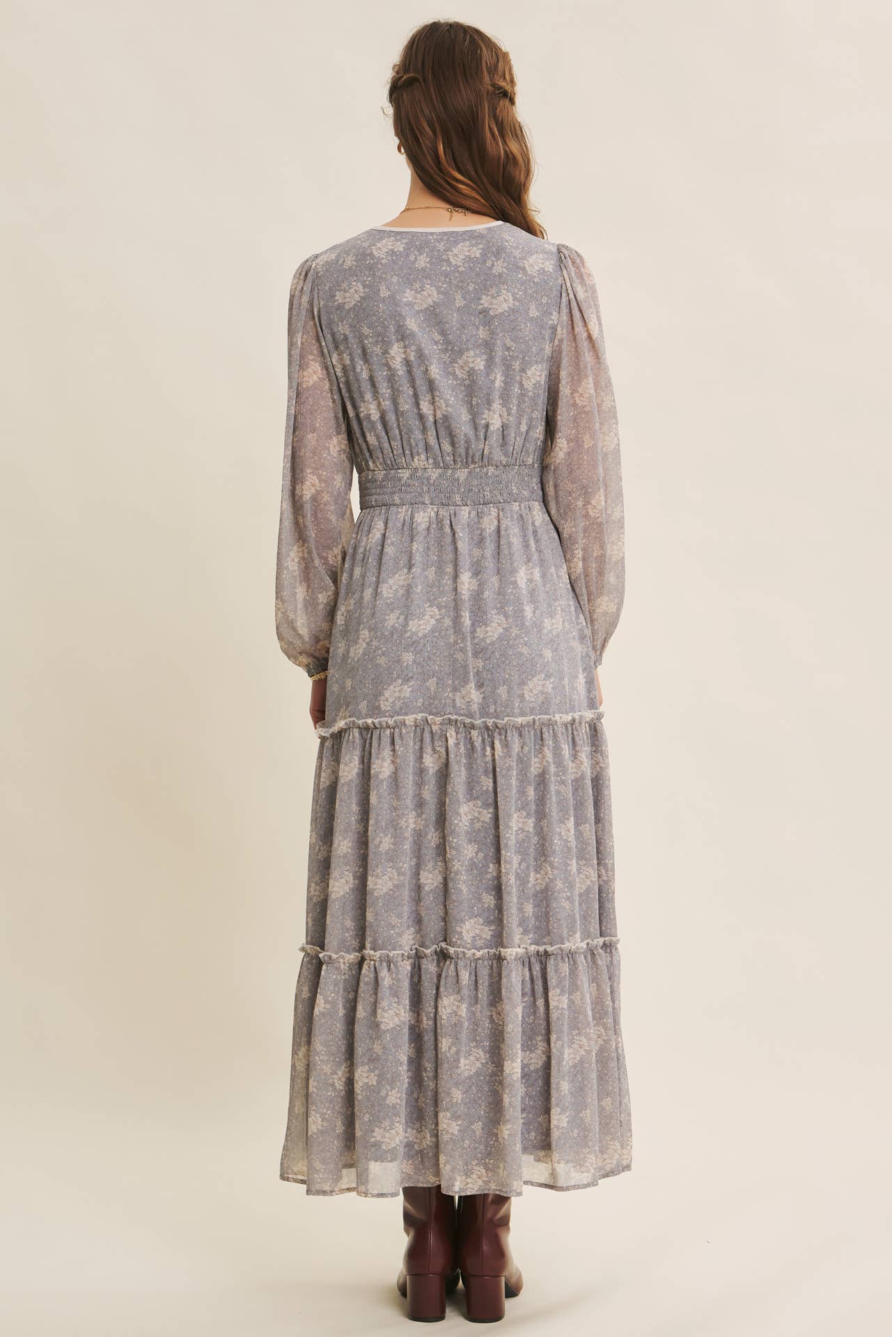 Dusty Blue & Cream with contrast Midi Dress
