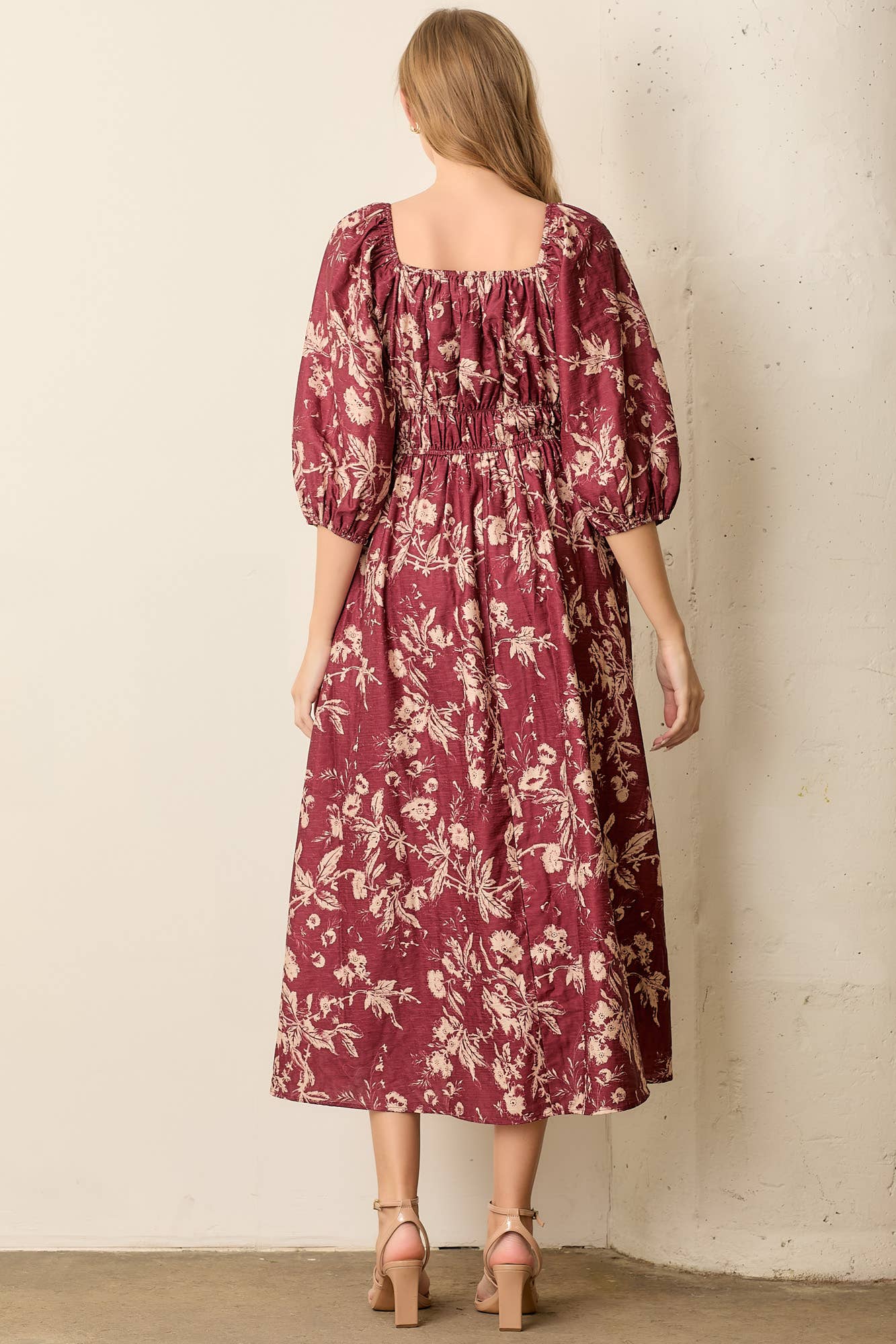 Maroon Floral Textured Print Dress