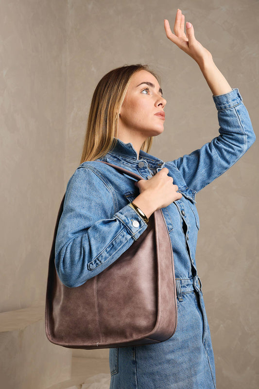 Joey Distressed Slouchy Hobo: ASH MAUVE