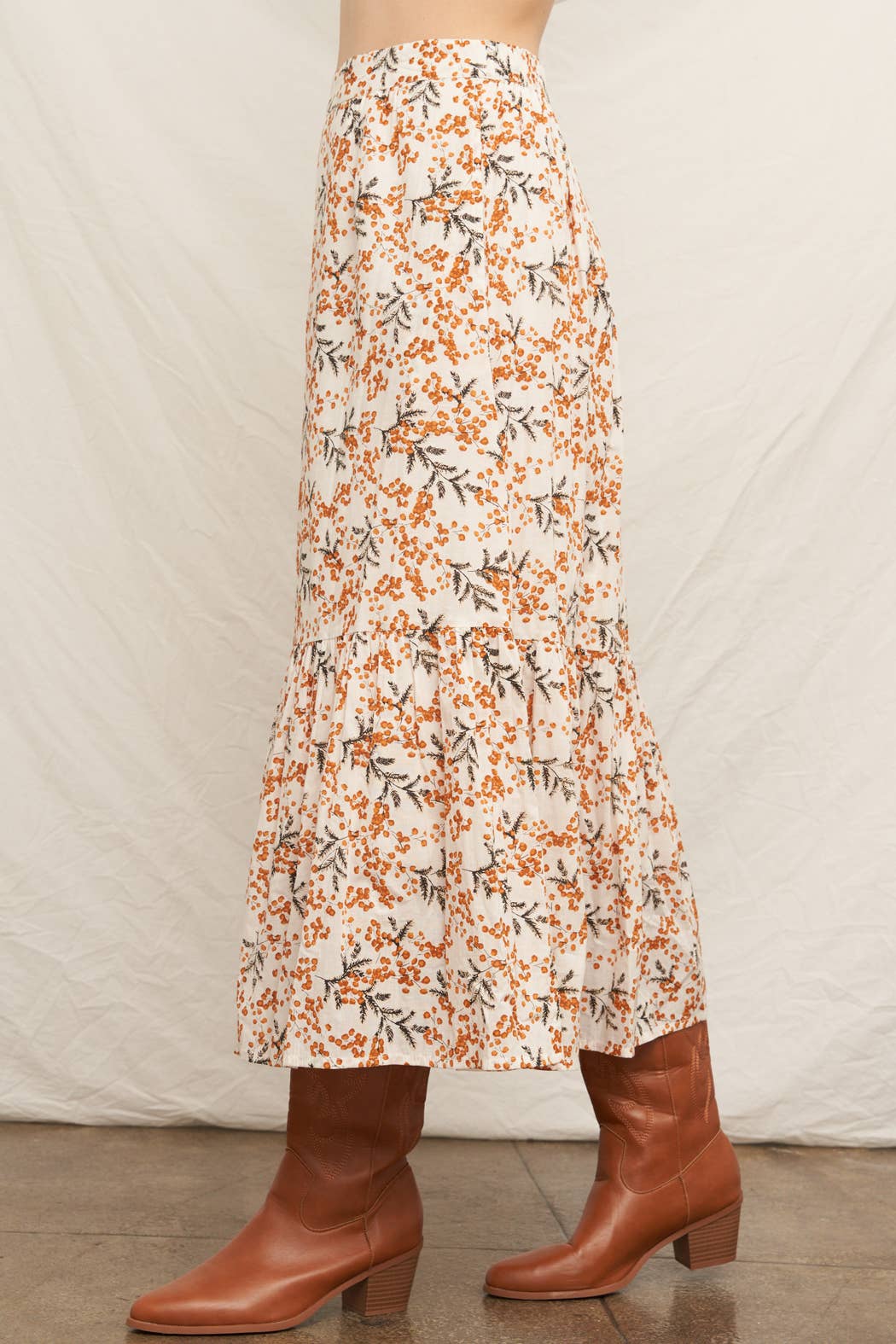 Ivory & Rust Floral Tiered Maxi Skirt