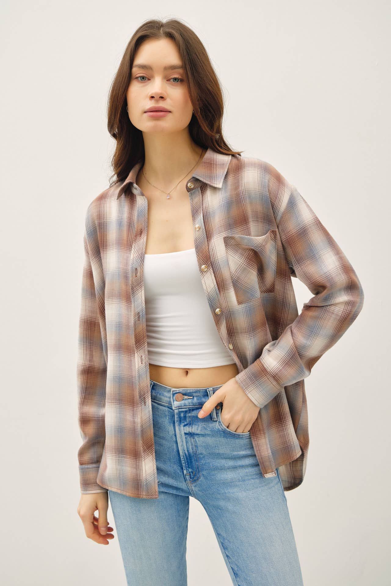 Rust, Grey and Cream Vintage Plaid Button-Up
