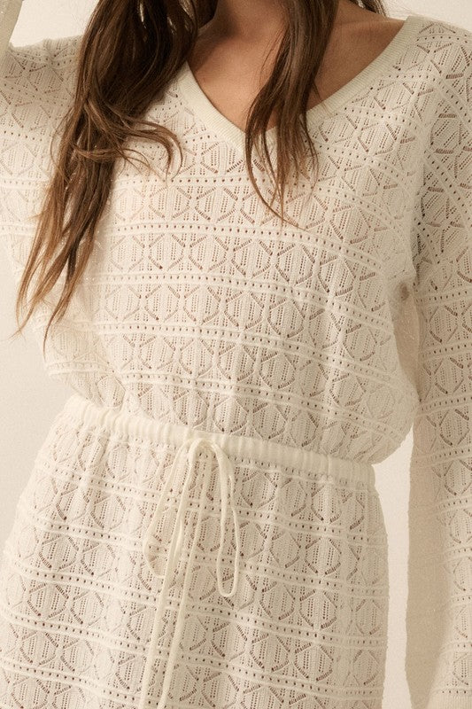 White Crochet Knit Short Dress/Cover-Up