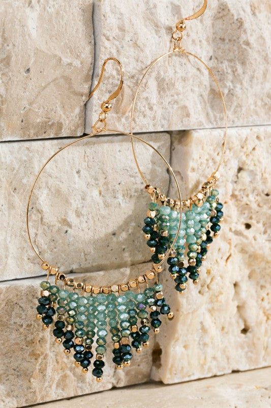 Glass Bead Tassel Hoop Earrings-Multiple Color Options