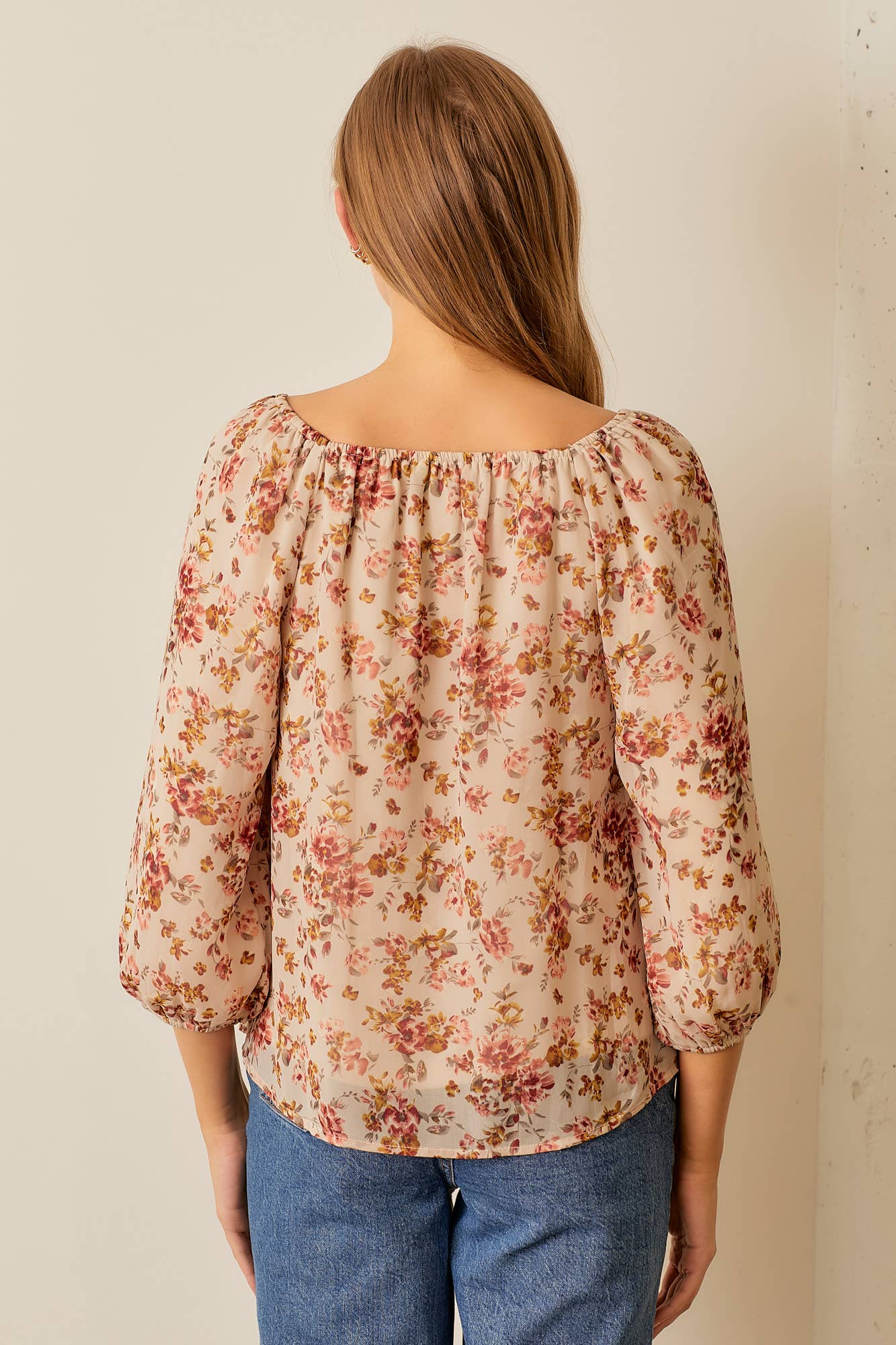 SQUARE NECK BURGUNDY FLORAL PRINT BLOUSE
