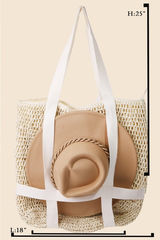 Braided Straw Hat Holder Beach Tote Bag