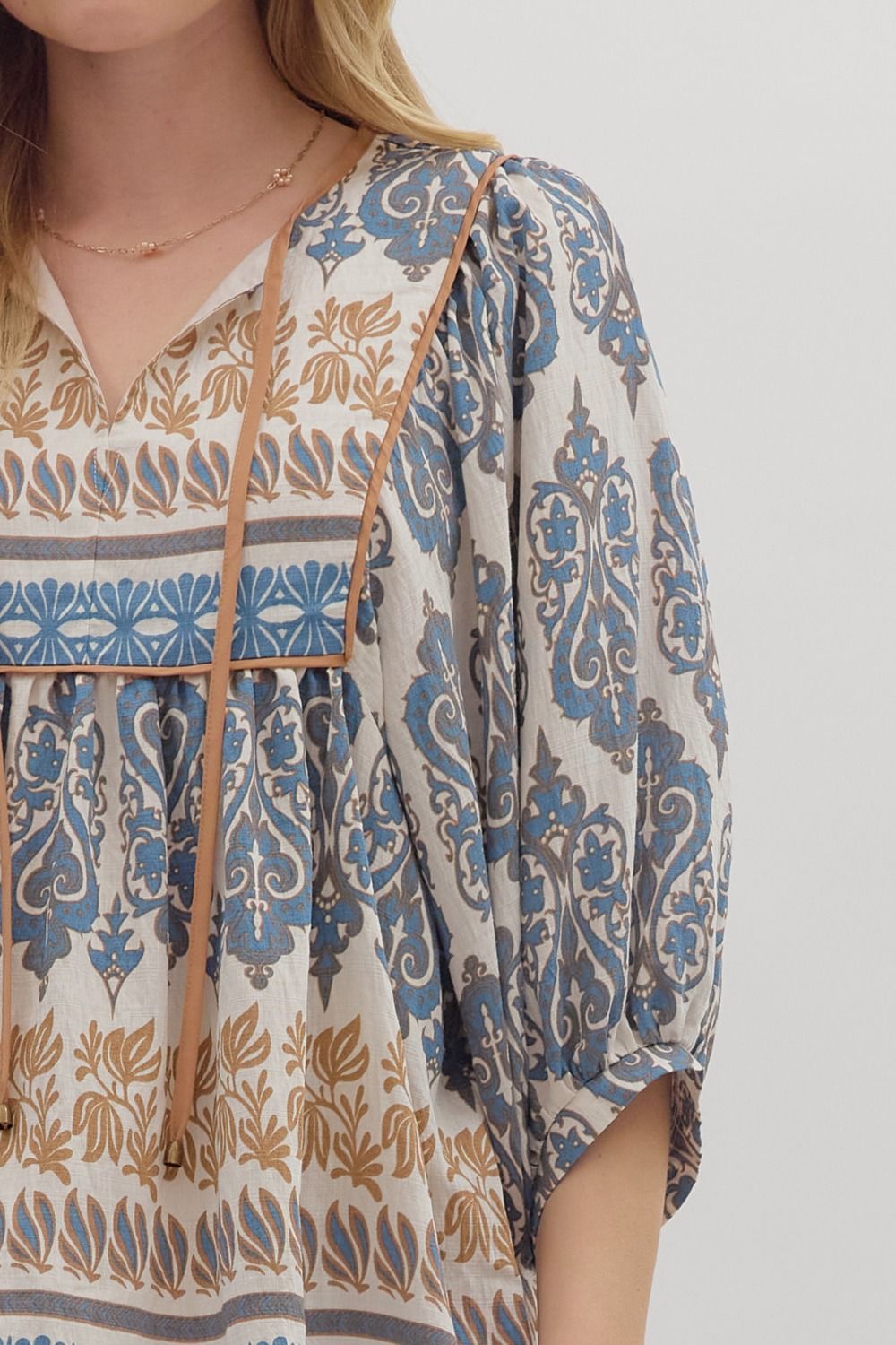 Boho Blue Mixed Print Top