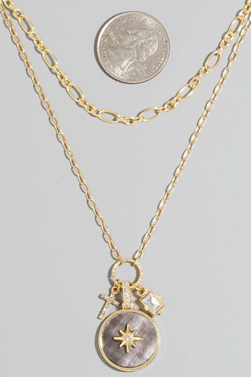 Abalone North Star Coin Pendant Necklace