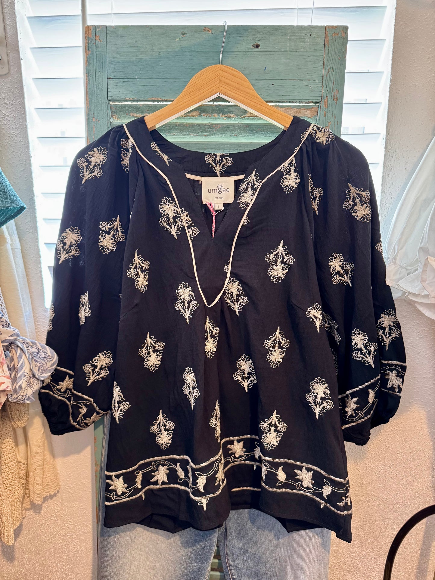 Umgee Black Embroidered Top