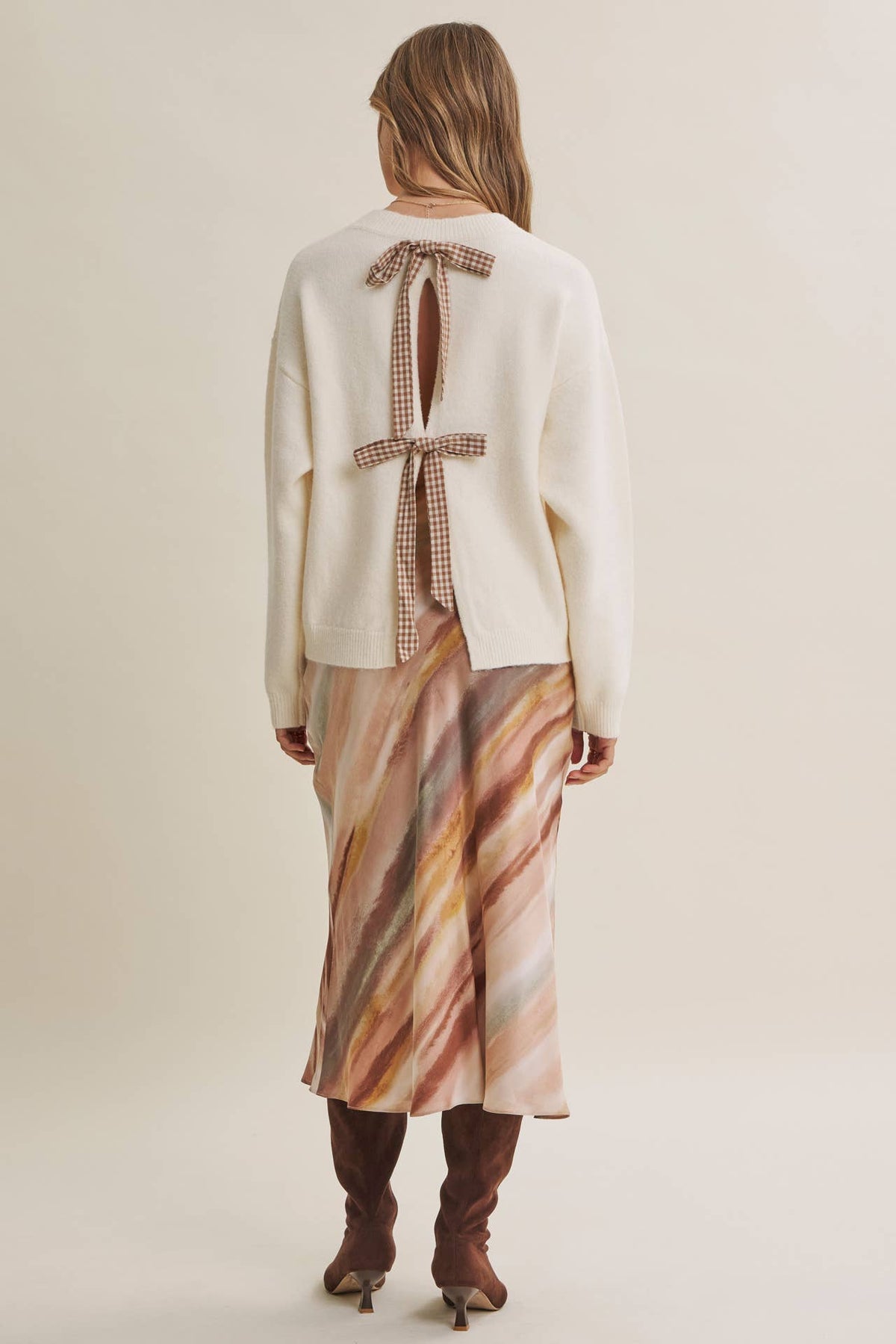Fall Watercolor Abstract Satin Bias Midi Skirt