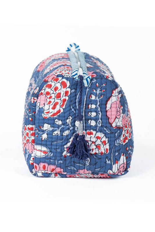 Blue Floral print Quilted Cotton Toiletry Bag Set