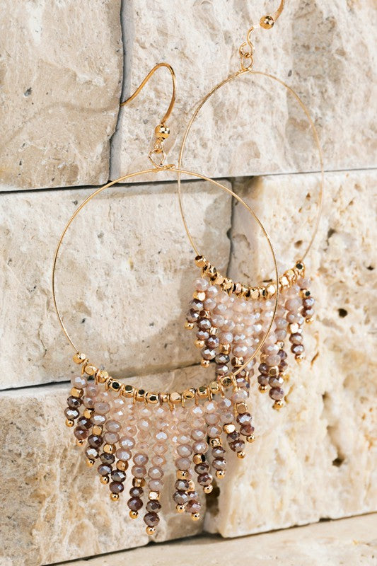 Glass Bead Tassel Hoop Earrings-Multiple Color Options