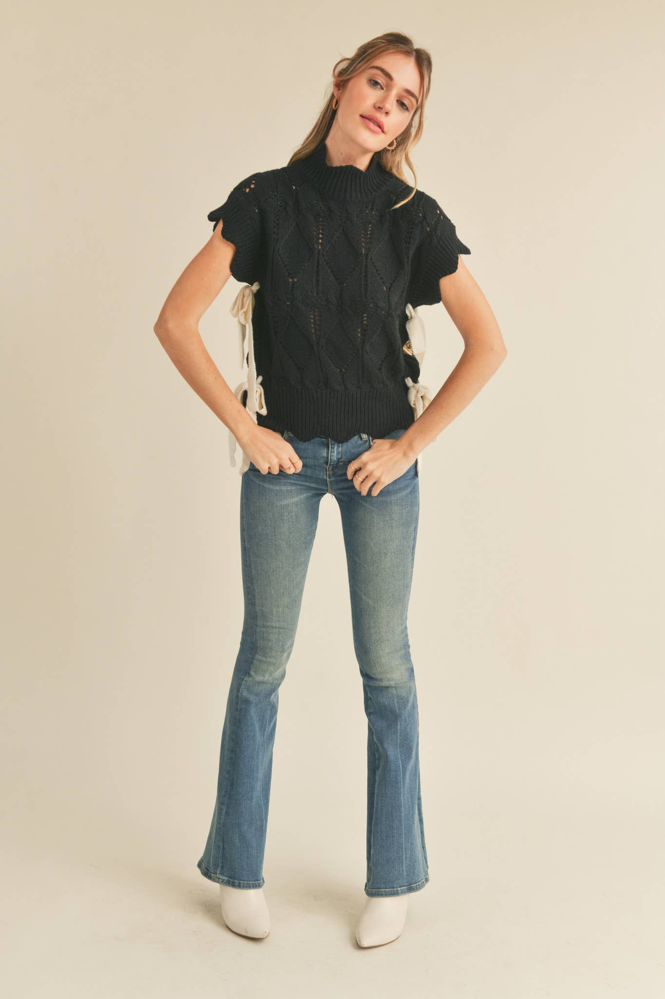Pre-Order arrives 9/25-Black Sweater Vest Top with Side Bows