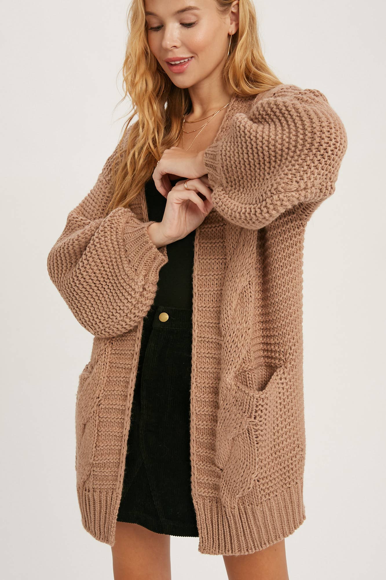 Ivory Chunky Cable Lantern Sleeve Cardigan