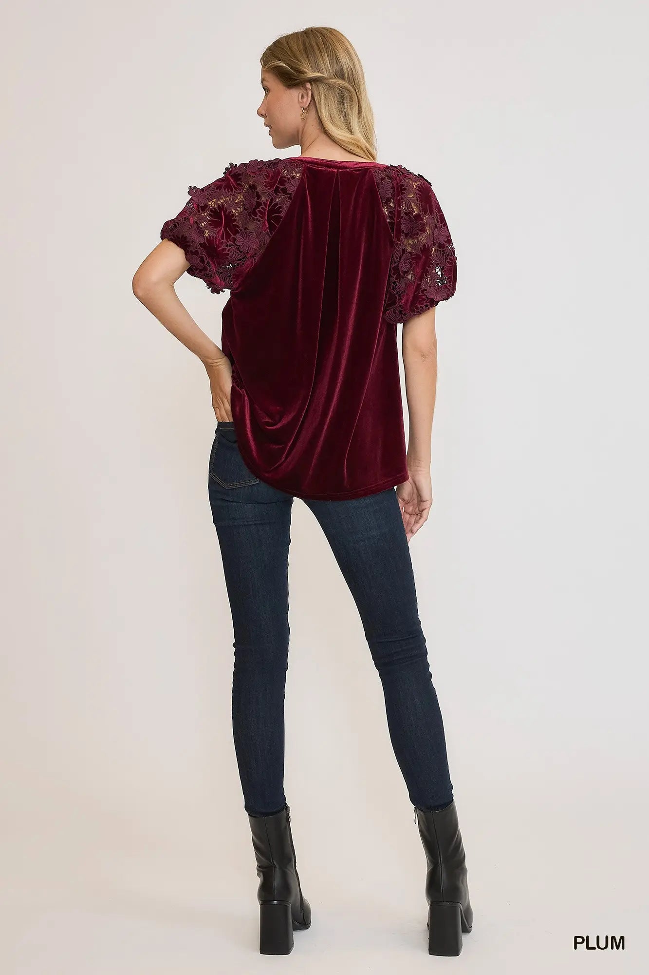 Burgundy Velvet & Lace Top