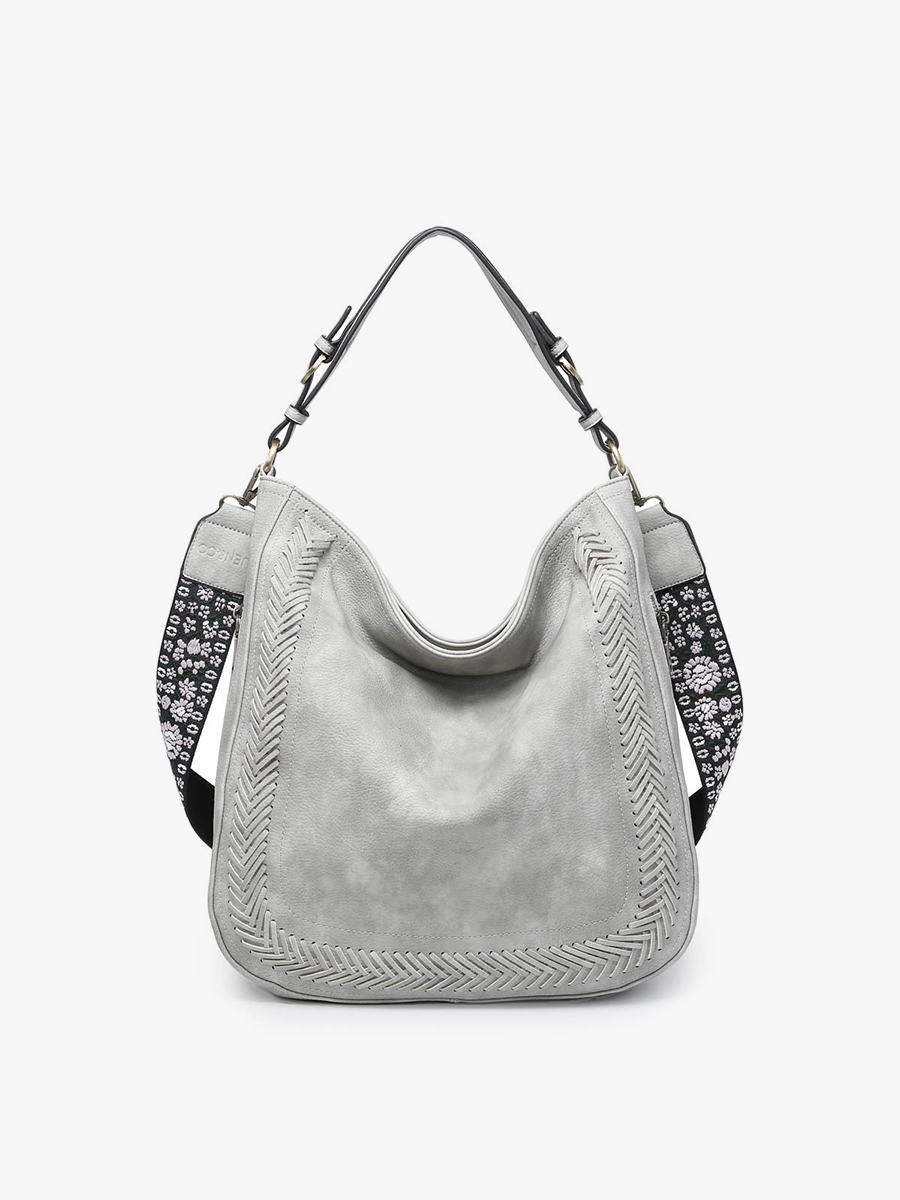 M2049 Aris Whipstitch Hobo/Crossbody w/ Guitar Strap: Lt. Grey