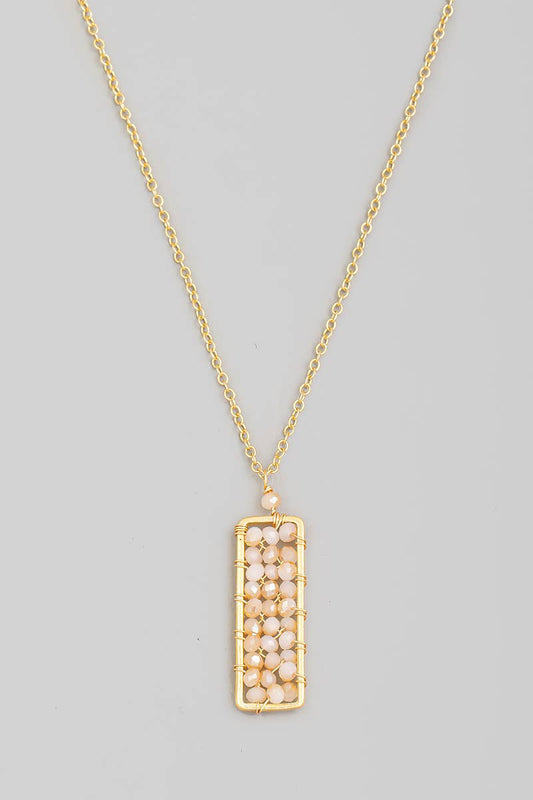 Beaded Rectangle Pendant Necklace: Grey