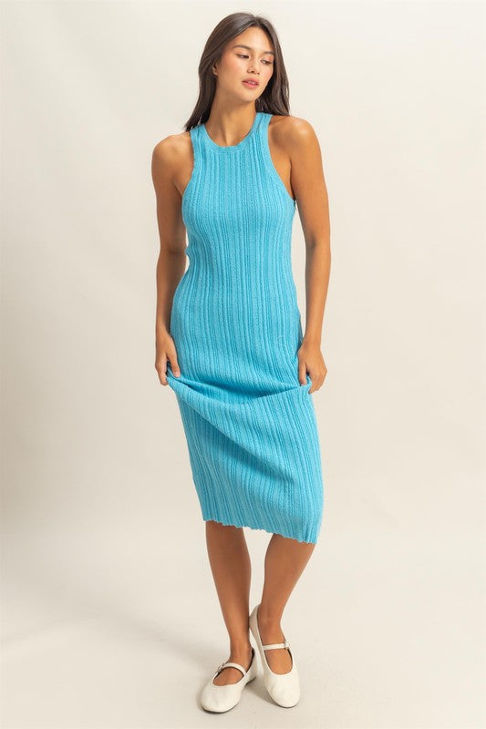 Turquoise Ribbed Knit Tank Dress