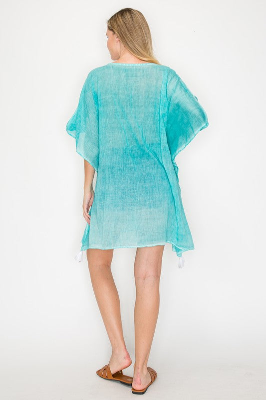 Turquoise Embroidered Caftan Cover-up