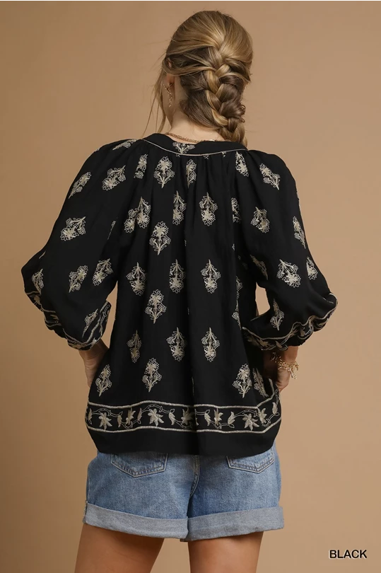 Umgee Black Embroidered Top