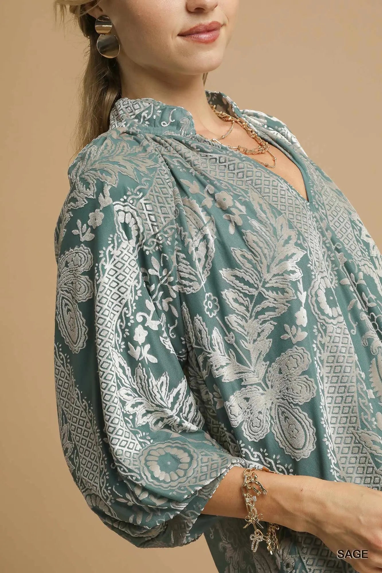 Sage and Silver Velvet Top