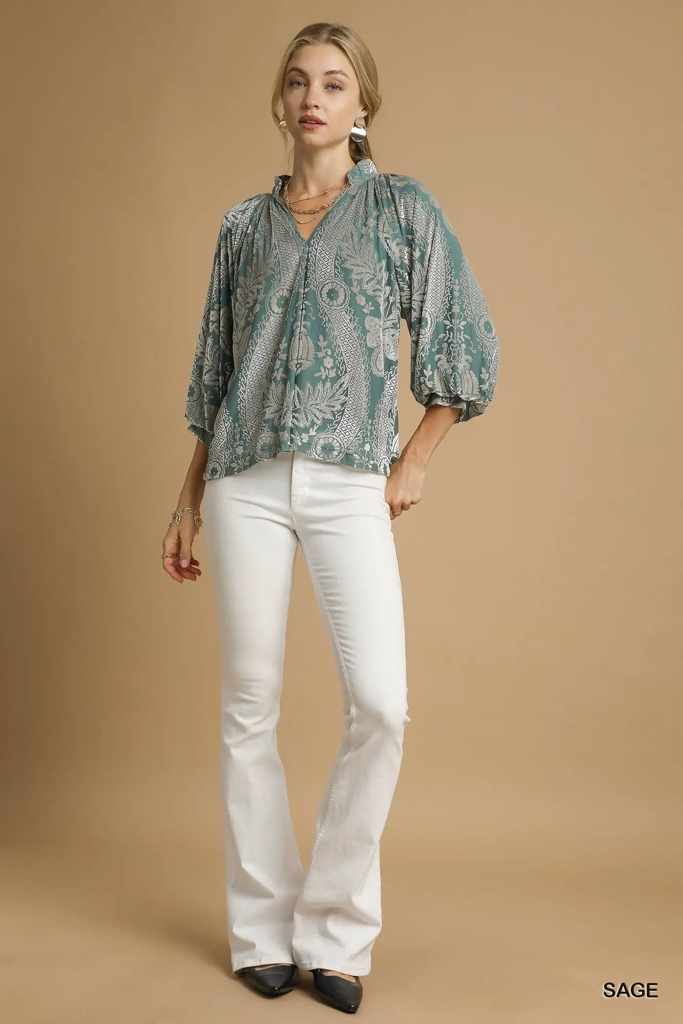 Sage and Silver Velvet Top