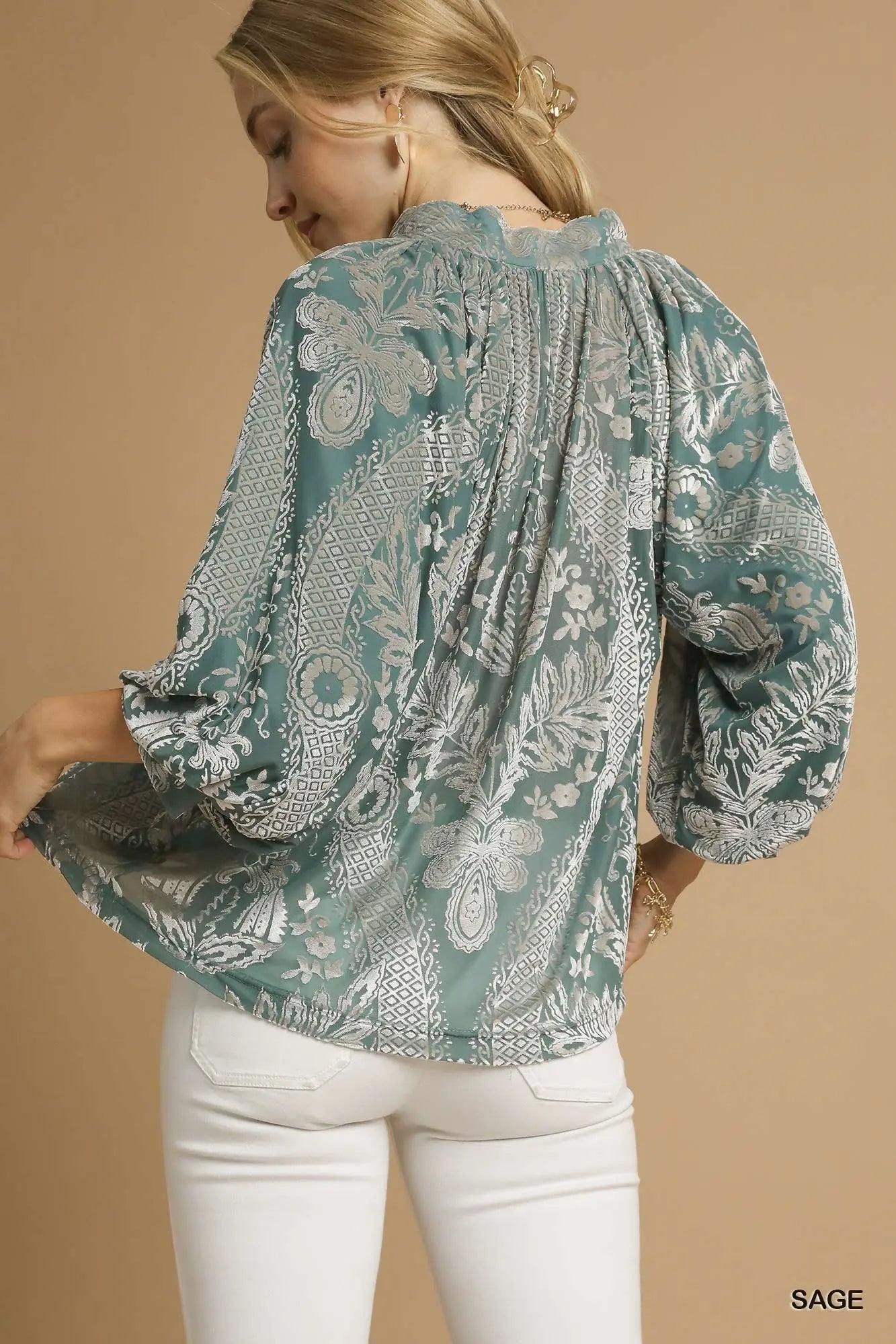 Sage and Silver Velvet Top