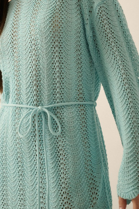 Aqua Crochet Short Dress or Cover-Up