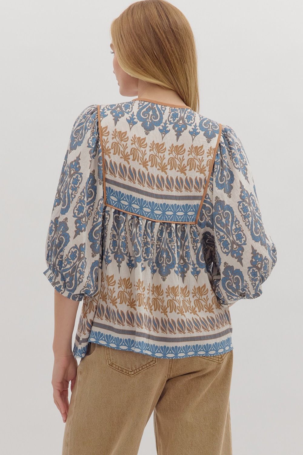Boho Blue Mixed Print Top