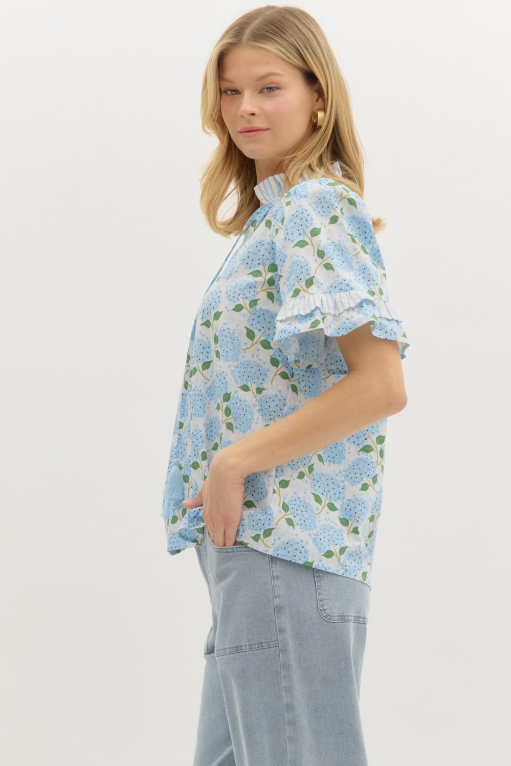 Hydrangeas and Stripes Top