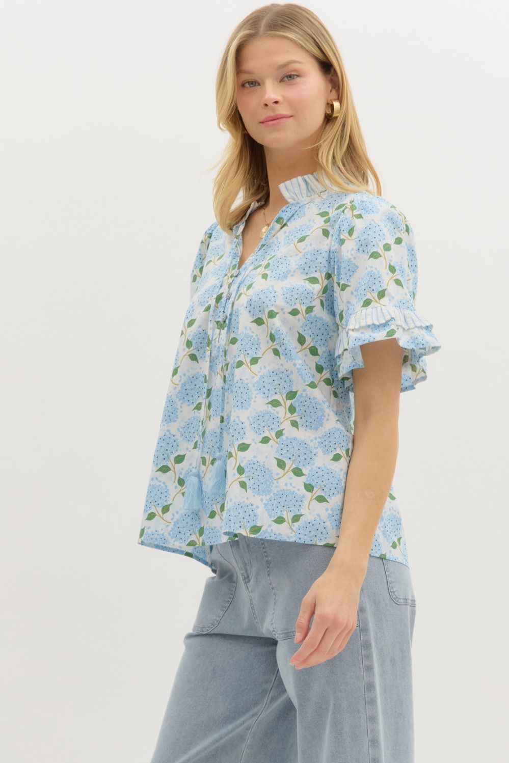 Hydrangeas and Stripes Top