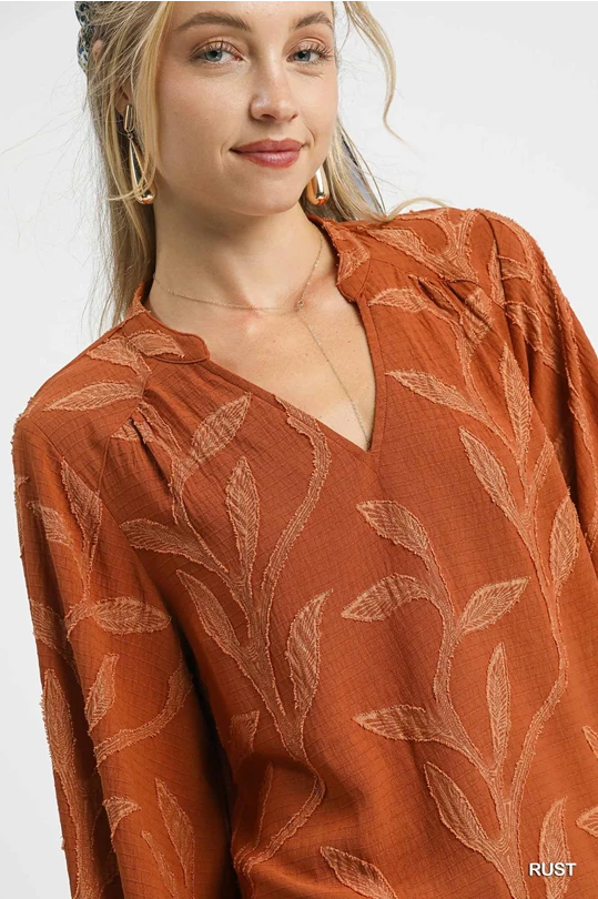 Umgee Rust Textured Leaves Top