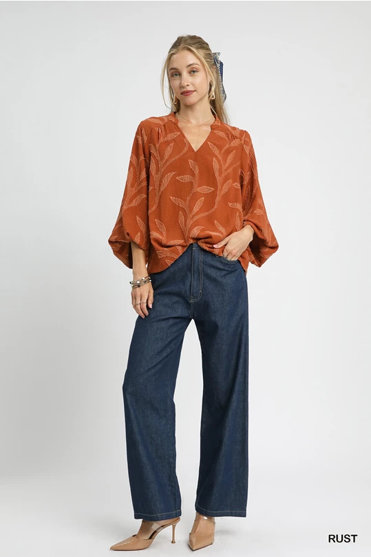 Umgee Rust Textured Leaves Top