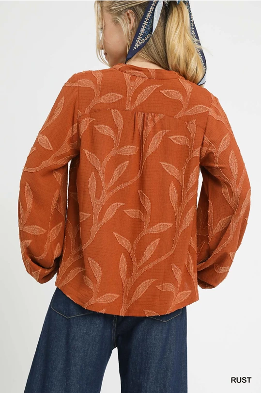 Umgee Rust Textured Leaves Top