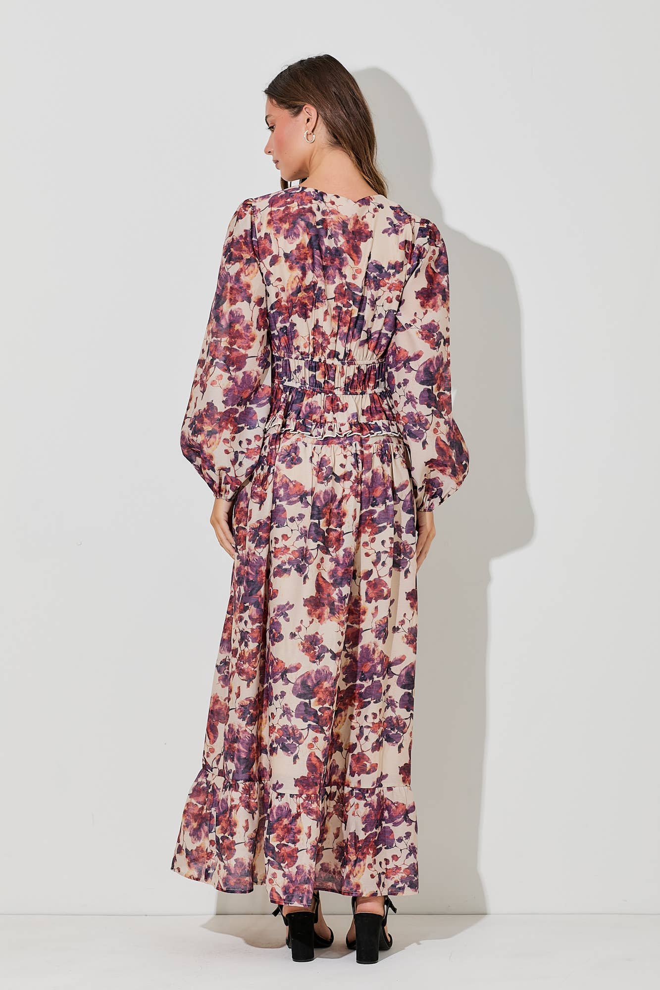 Burgundy & Taupe Lace Floral Maxi Dress