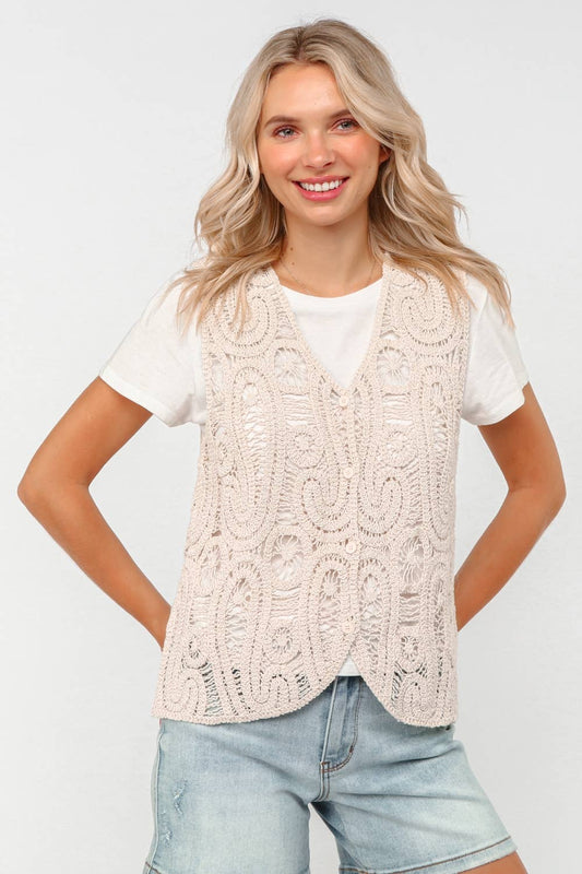BUTTON DOWN PAISLEY CROCHET VEST