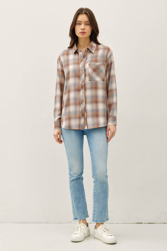 Rust, Grey and Cream Vintage Plaid Button-Up