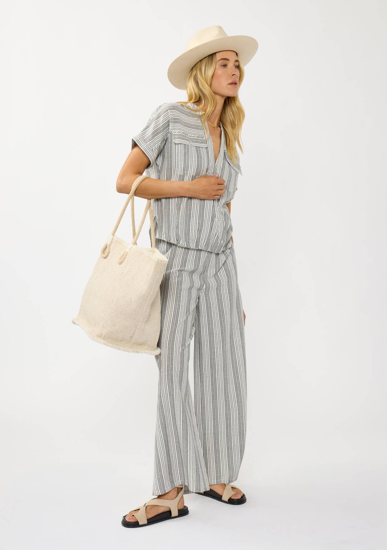 Large Woven Cotton Zip-Up Tote Bag