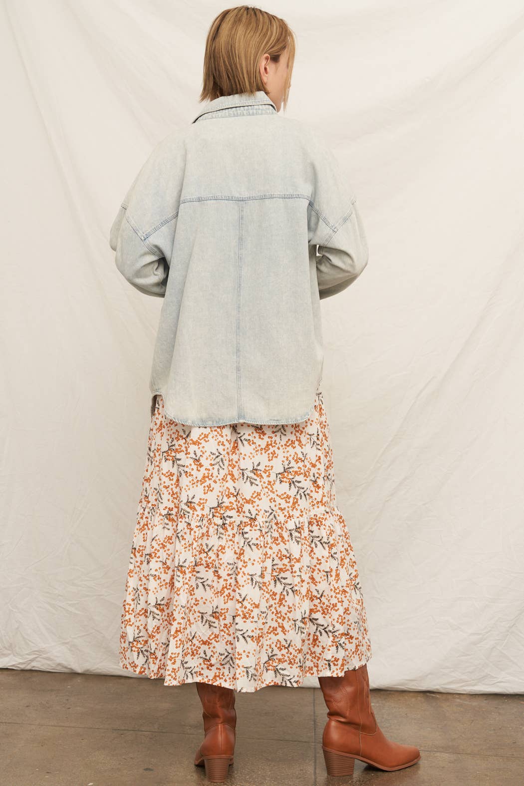 Ivory & Rust Floral Tiered Maxi Skirt